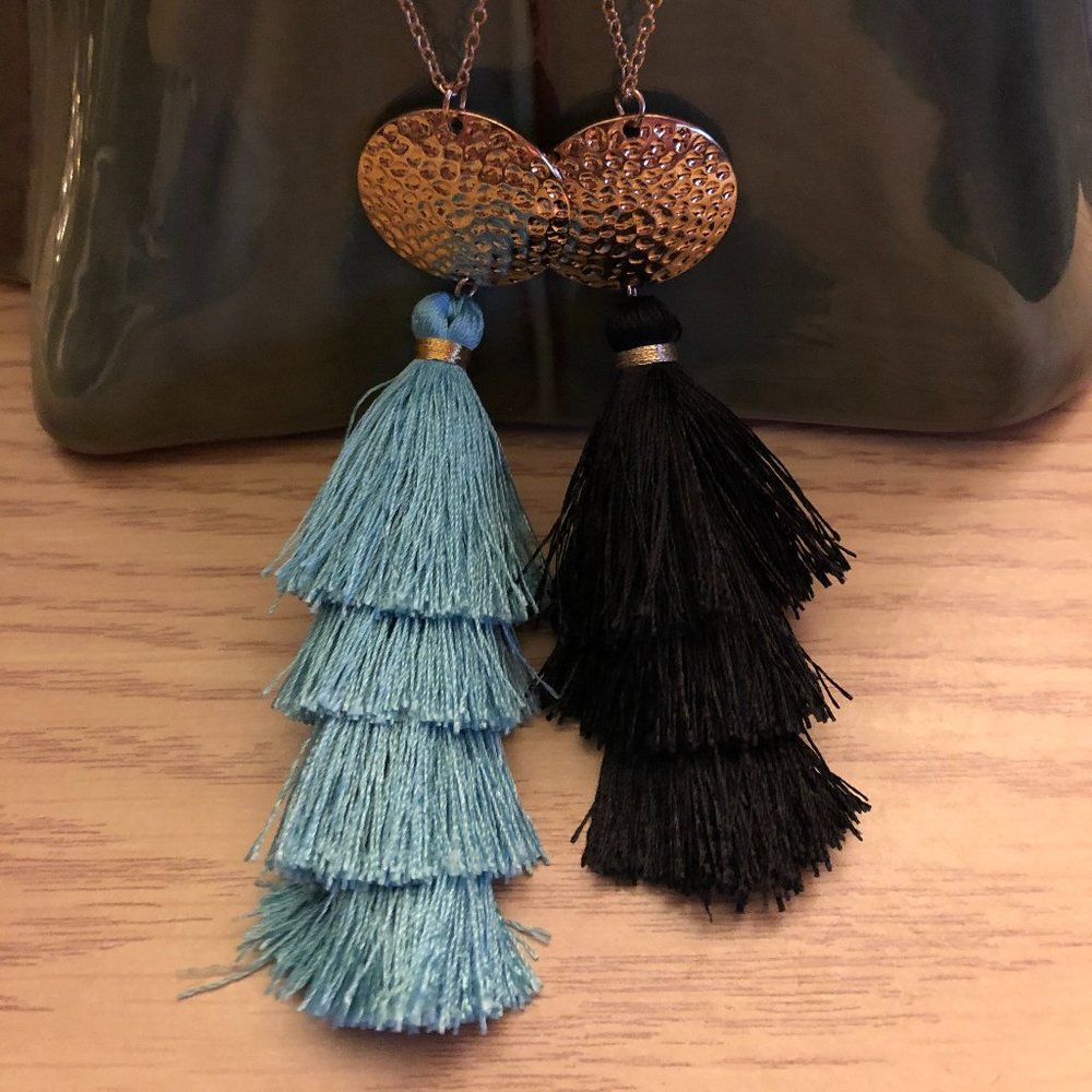 Black & Turquoise Tassel Necklaces